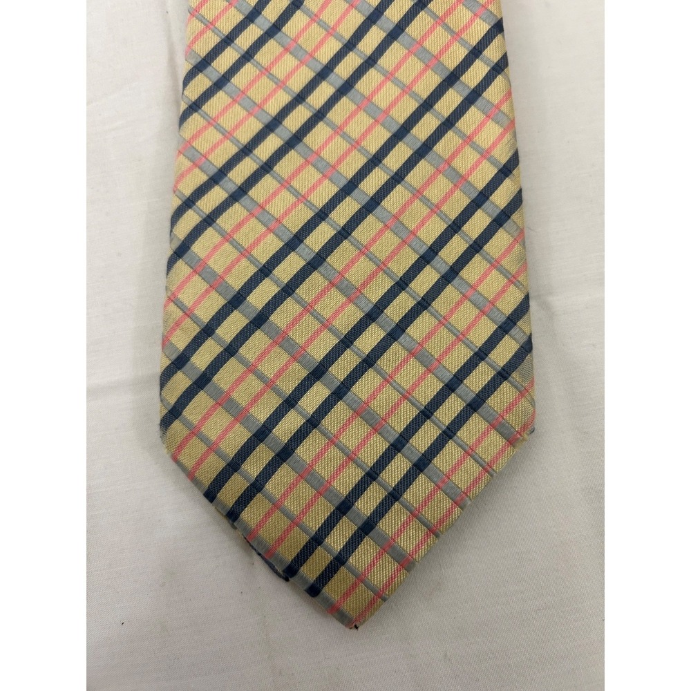 Turnbull & Asser London Beige Gray Cross Check Woven Men's Silk Tie Made England - Picture 4 of 6